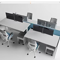 Modular Office Desk Setup With Multiple Computer Monitors And Ergonomic Chairs 3d model