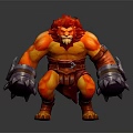 3D Fire Elemental Warrior Creature With Muscular Build Red Orange Flames And Metal Gauntlets