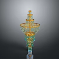 Decorative Multi Layered Tower With Gold And Blue Mesh Structure