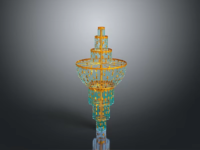Decorative Multi Layered Tower With Gold And Blue Mesh Structure 3d model