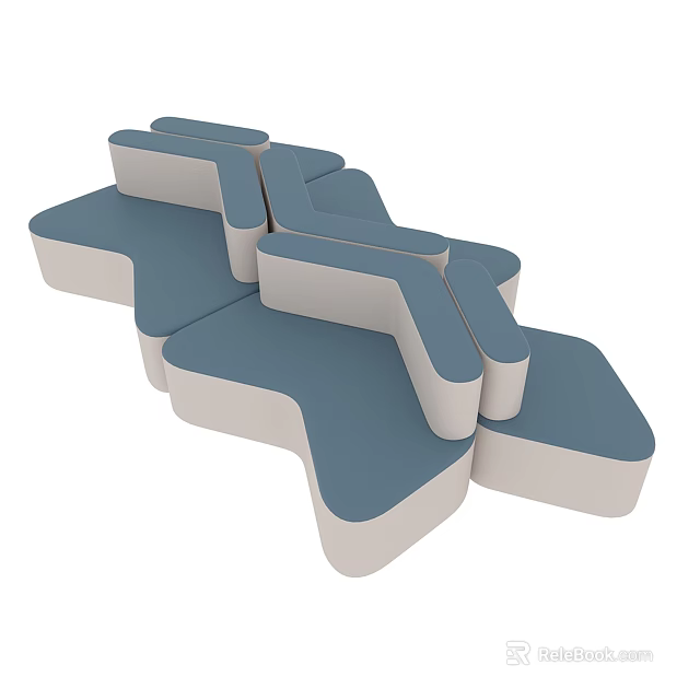 Irregular Sectional Modular Sofa with Blue and Beige Upholstery for Living Room 3d model 