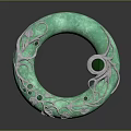 Green Enamel Circular Bracelet With Silver Vine Patterns And Green Gemstones 3d model