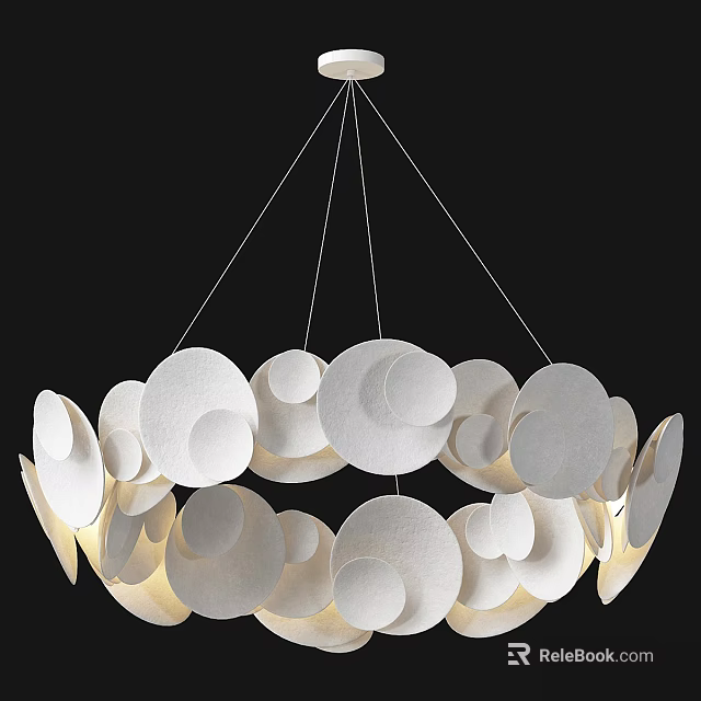 Modern White Chandelier With Layered Circular Discs And Soft Illumination Design 3d model 