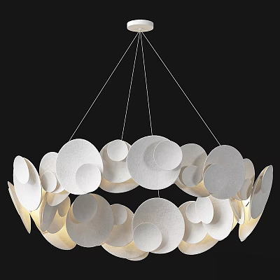 Modern White Chandelier With Layered Circular Discs And Soft Illumination Design 3d model