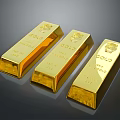 Three Shiny Golden Gold Bars Displayed On Dark Background With Inscriptions