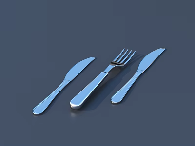 Stainless Steel Silver Cutlery Set Including Fork and Two Knives for Dining Table 3d model