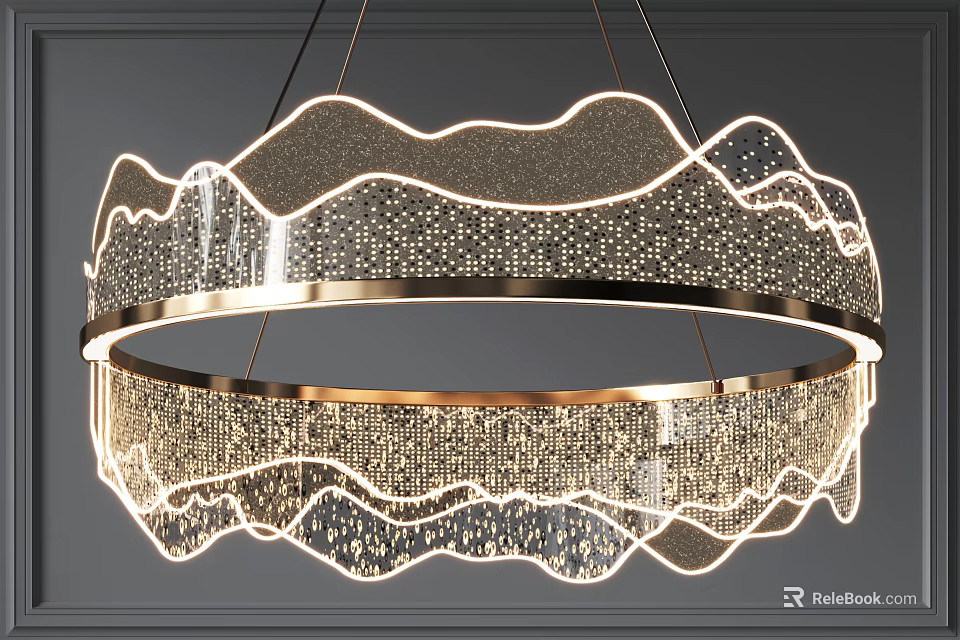 Elegant Modern Chandelier With Wave Design And Crystal Beads For Interior Decor 3d model 