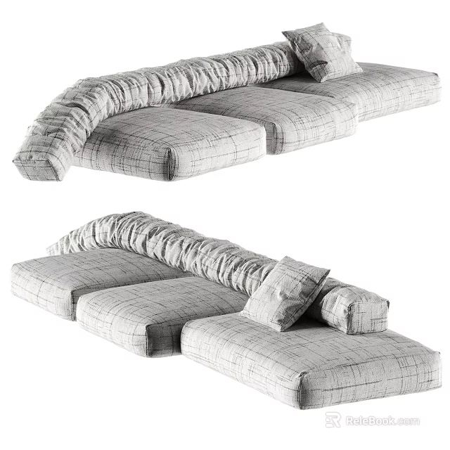 Modern L Shaped Sectional Sofa With Plaid Fabric And Soft Cushions 3d model 