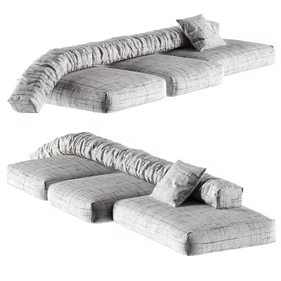 Modern L Shaped Sectional Sofa With Plaid Fabric And Soft Cushions 3d model