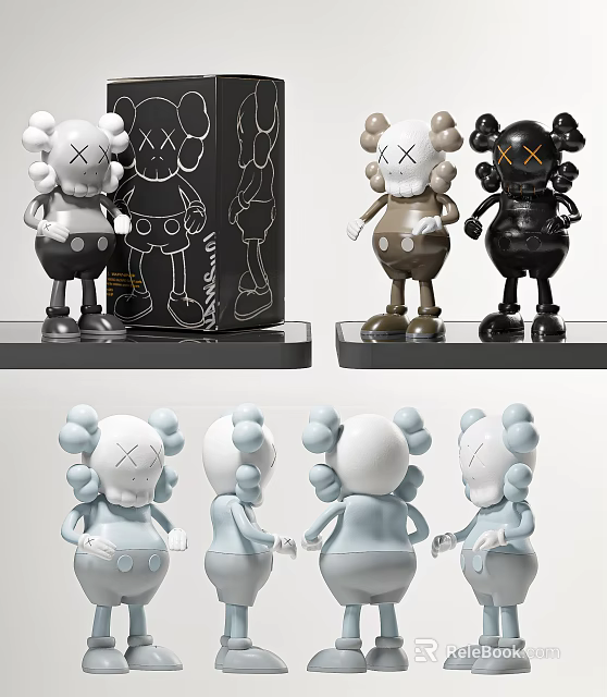 Kaws Collectible Figurines In Various Colors With X Eyes And Poses 3d model 