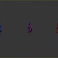 Four Colorful Crab Models in Green Blue Red Purple with Reflection on Gray Gradient Surface