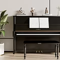 Yamaha Piano And Art Supplies Setup With Sheet Music Decorative Plants And Stool
