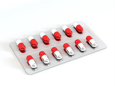 Practical Red and White Capsules in Silver Blister Pack for Daily Necessities 3d model