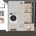 Cat Tree With Circular Holes And Wooden Shelves Near Washing Machine For Indoor Pet Cat
