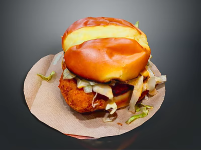 Crispy Chicken Burger with Golden Toasted Bun Fresh Lettuce Melted Cheese and Juicy Filling 3d model