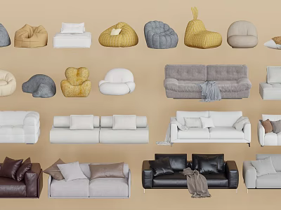 Diverse Style Multi Seat Sofas In Various Colors With Soft Cushions And Decorative Throws 3d model