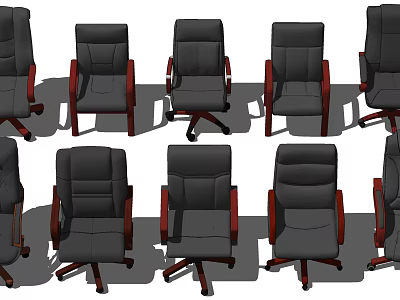 Stylish Office Chairs With Leather Upholstery Red Wooden Legs Armrests And Wheels 3d model