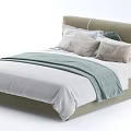 Modern Double Bed With Upholstered Headboard White Sheet Light Green Throw And Pillows 3d model