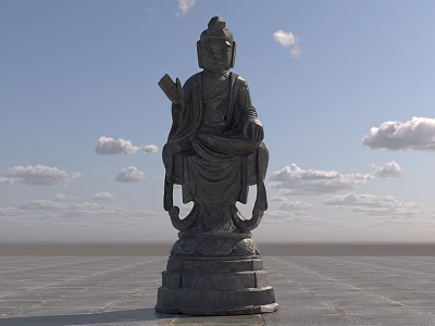 Seated Buddha Stone Landscape Sculpture in Open Square with Blue Sky and White Clouds 3d model