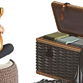 Multifunctional Wicker Storage Furniture with Ottoman Chests and Layered Design for Organizing Blankets
