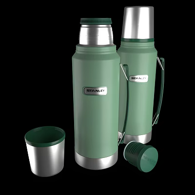 Set Of Two Green Insulated Vacuum Flasks With Matching Cup And Lid 3d model