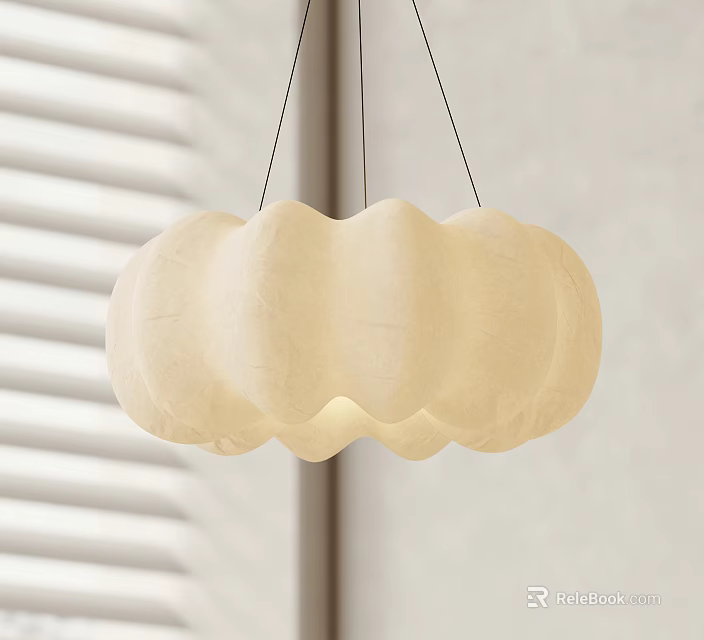 Cream Colored Fabric Cloud Shaped Pendant Light With Soft Glow In Modern Interior 3d model 
