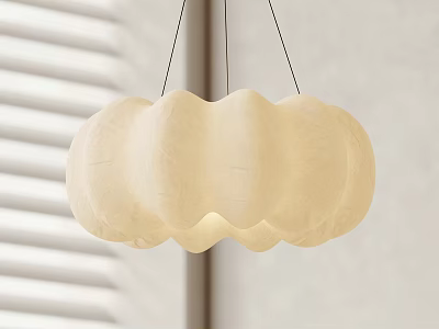 Cream Colored Fabric Cloud Shaped Pendant Light With Soft Glow In Modern Interior 3d model