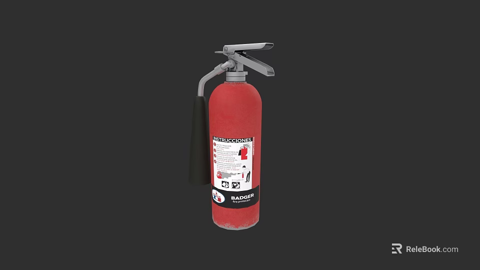Red Fire Extinguisher With Safety Label And Handle For Emergency Use 3d model 