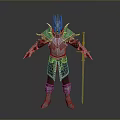 Fantasy Warrior In Spiked Helmet And Detailed Armor Holding Long Sword Standing Firmly