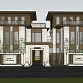 Modern Chinese Style Townhouse Exterior Design With Stone Walls Large Windows And Porch Greenery