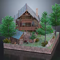 Rustic Log Cabin With Sloped Roof Chimney And Porch Surrounded By Pine Trees And Greenery