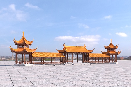 Ancient promenade of Chinese-style heavy-eave hexagonal pavilion 3d model