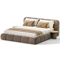 Elegant Upholstered Double Bed With Modern Headboard Soft Pillows And Warm Blanket