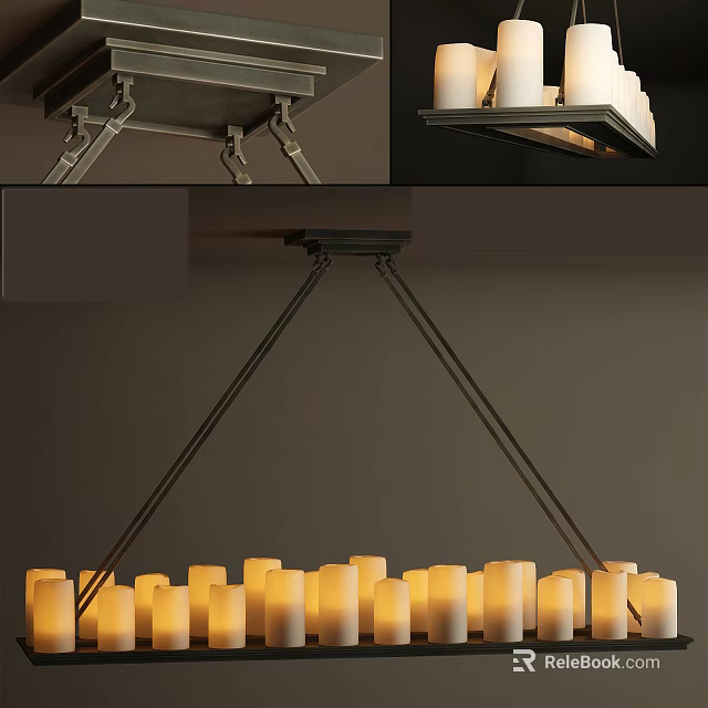 Unique shaped Pendant Light With Metal Frame And Candle Shaped Lampshades For Interior 3d model 
