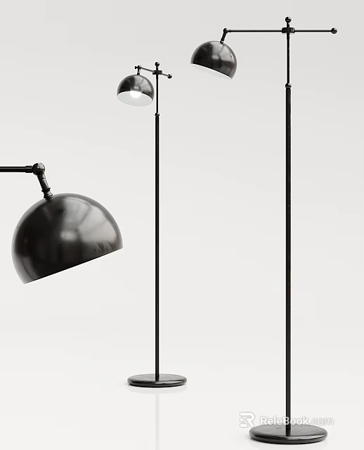 Modern Black Metal Floor Lamp With Adjustable Arm And Dome Shade Design 3d model 