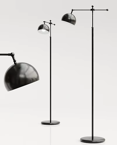 Modern Black Metal Floor Lamp With Adjustable Arm And Dome Shade Design 3d model
