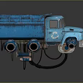 Vintage Blue Dump Truck With Glowing Wheels Recycling Symbol Retro Design On Dark Background
