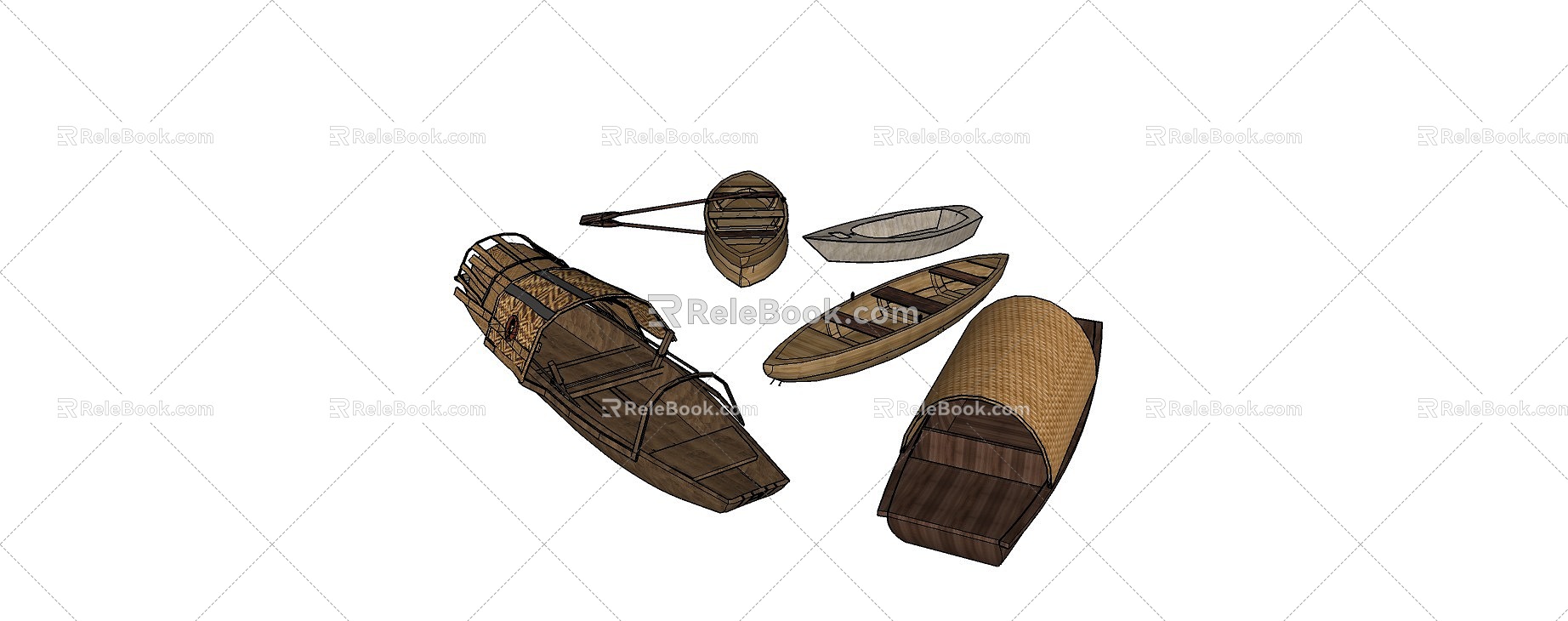 Chinese Style Wooden Boat Cruise Boat Canoe 3d model