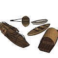 Chinese Style Wooden Boat Cruise Boat Canoe 3d model