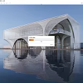 Elegant Modern Sales Office Building White Lattice Design Arched Windows Glass Curtain Wall Water Reflection