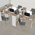 Modern Office Desk Setup With Multiple Workstations Computer Monitors Office Chairs And Storage 3d model