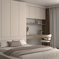 Cozy Modern Tatami Bedroom With Built In White Cabinets Wooden Desk And Curtains