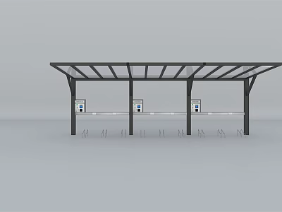 Modern Bus Stop Shelter With Metal Frame Canopy And Information Panels 3d model