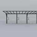 Modern Bus Stop Shelter With Metal Frame Canopy And Information Panels