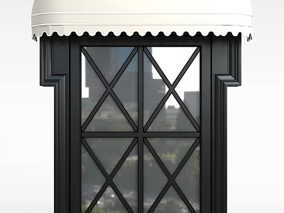 Modern Tech Exhibition Hall Entrance With Glass Door White Awning And Crossed Grille 3d model