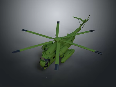 Realistic Green Helicopter Model Featuring Multi Rotor Design And Detailed Fuselage Structure 3d model