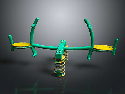 Green And Yellow Spring Seesaw With Two Seats For Kids Playground Equipment 3d model