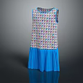Fashionable Colorful Checkered Sleeveless Dress With Blue Pleated Skirt Design