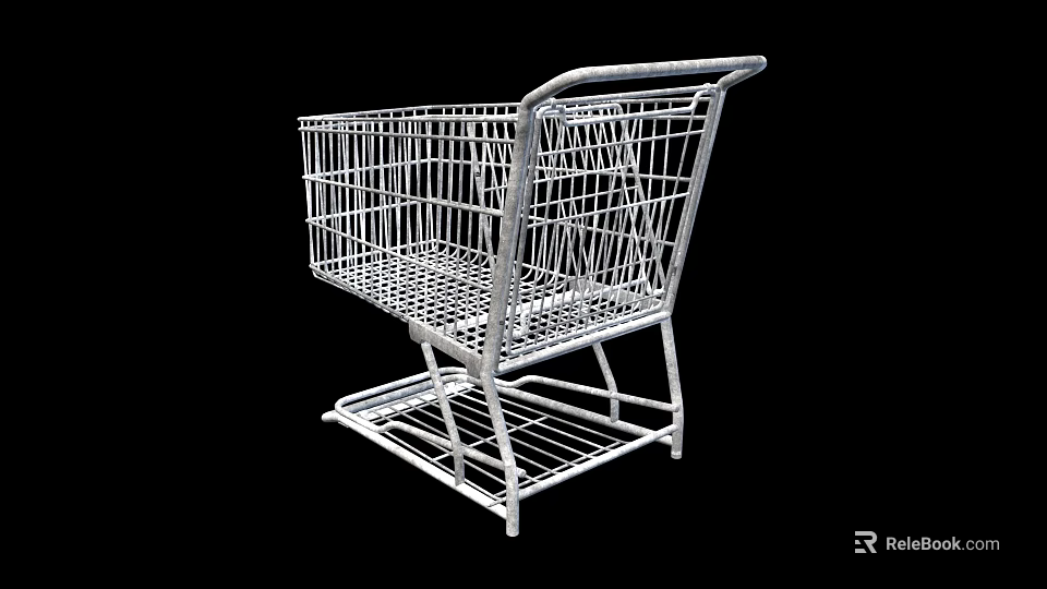 Metal Shopping Cart With Wire Frame And Wheel Base For Retail Shopping 3d model 