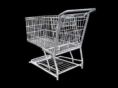 Metal Shopping Cart With Wire Frame And Wheel Base For Retail Shopping 3d model